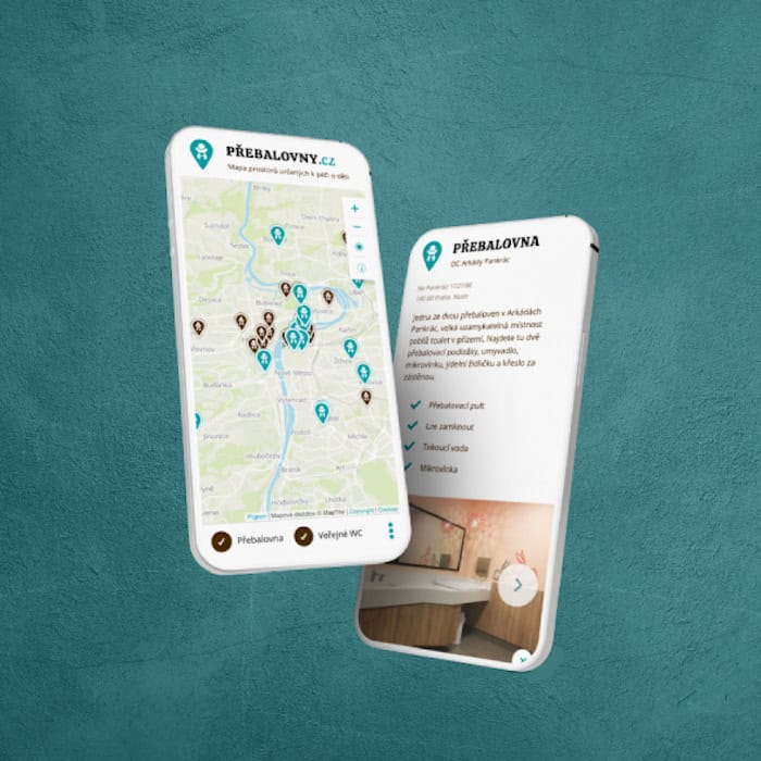 Two modern smartphones neatly arranged next to each other, showing the Baby Room Locator web app.