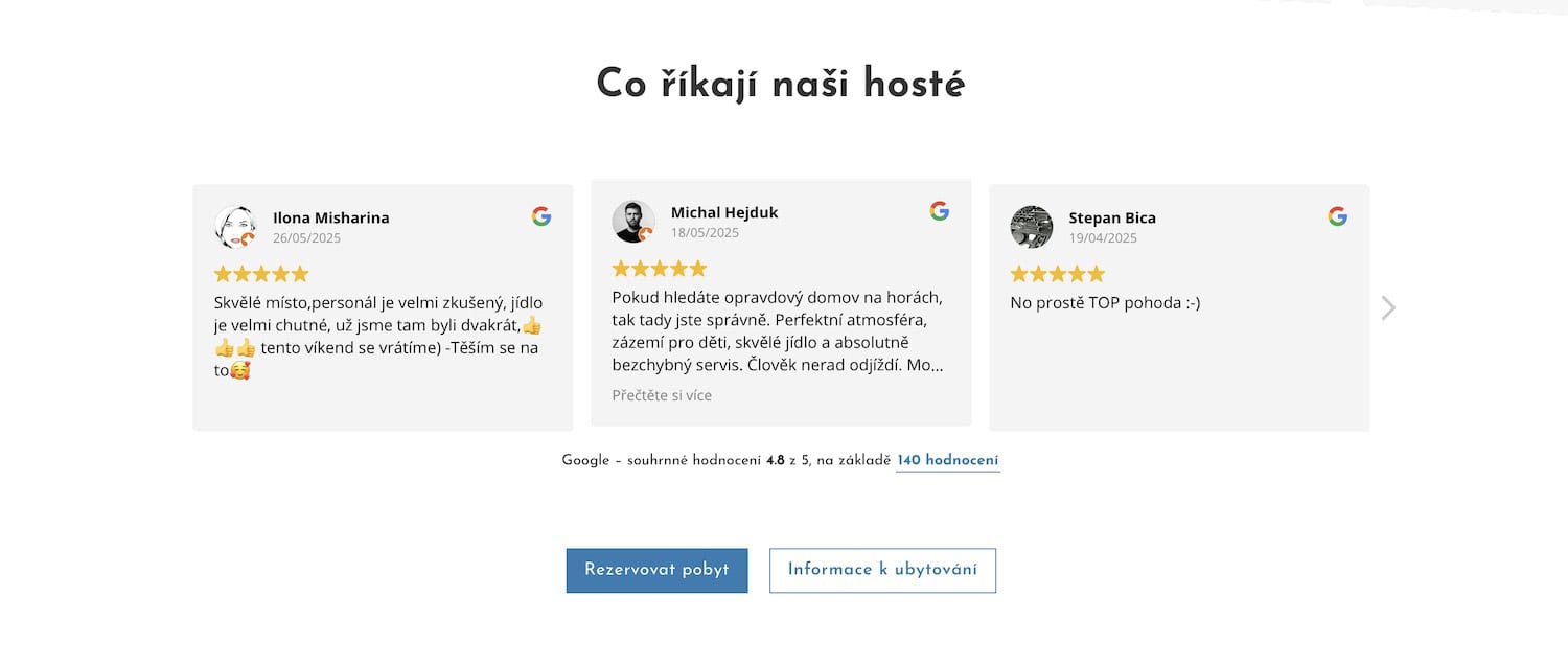 Pětihvězdičkové reference penzionu Horský domov v Krkonoších